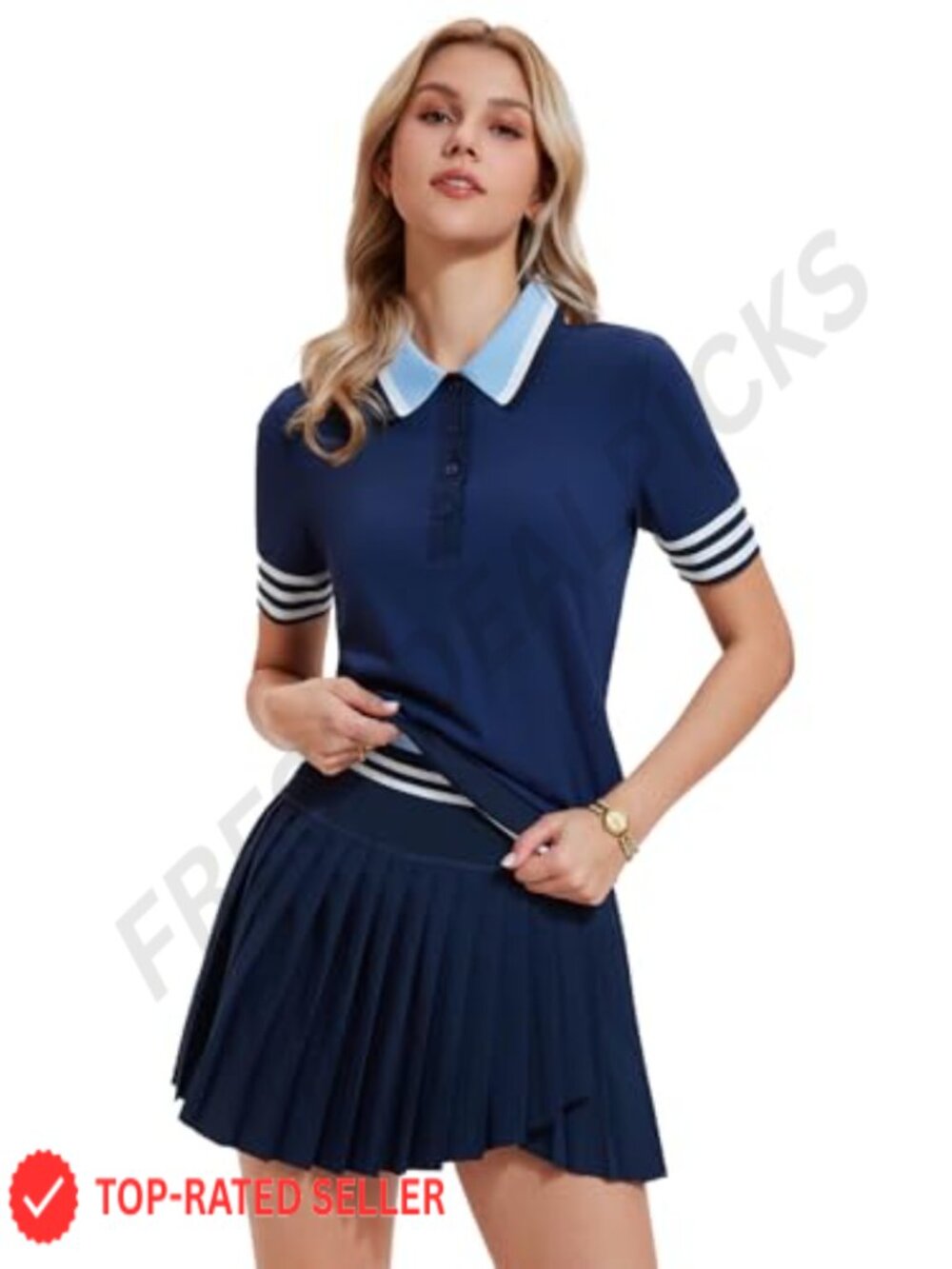 2 Piece Tennis Skirt Set Preppy Polo Top Pleated Skort Pockets Golf